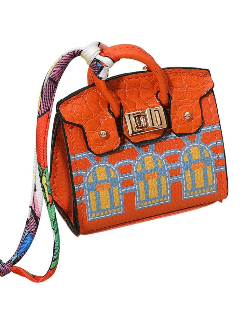 Mini Purse Bag Charm - Faux Leather - Orange - Picture 2 of 3